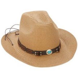 Lulla Collection Wide Brim Woven Straw Hat Beaded Turquoise Band NWT/NEW!